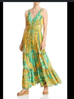 Kobi Halperin Yellow & Green Paisley-Print Maxi Skirt
